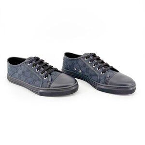 Gucci Low Top GG Sneakers Size 39 US 9 Black Monogram Logo Canvas Leather